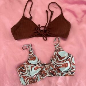 Stylish Brown and Swirl Patterned Bikini Tops